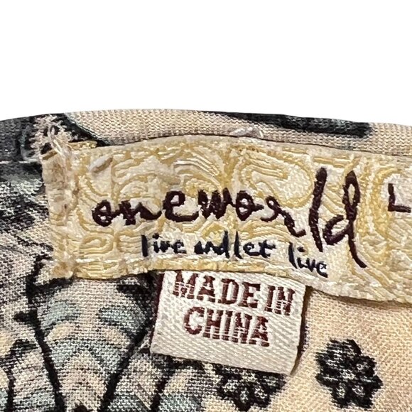 One World Boho Tunic Embroidered Peasant Gypsy Top Paisley Lg Smocked Waist - Picture 6 of 14